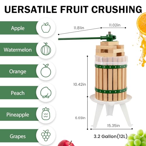 CAELUM Fruit Wine Press 3.2 Gallon, Manual Cider Maker for Kitchen Green - color: Green, size: 3.2 Gallon