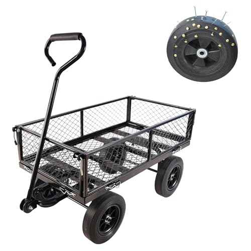 Wagon with Removable Sides - Can be Used in Farms, Warehouses etc - Dump Cart - Solid Black Wheels - color: Black Solid Wheels