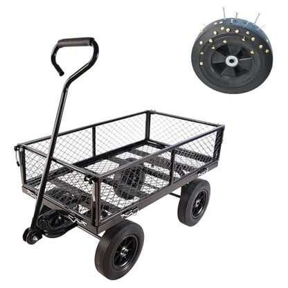 Wagon with Removable Sides - Can be Used in Farms, Warehouses etc - Dump Cart - Solid Black Wheels - color: Black Solid Wheels