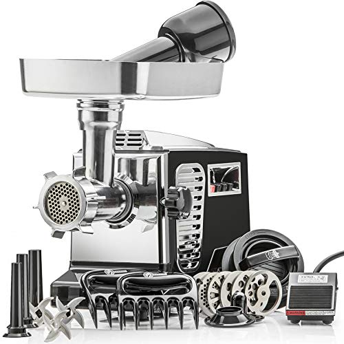 STX International Turboforce II 4000 Electric Meat Grinder | Grinds Soft Bones | Foot Pedal | 6 Grinding Plates | Stainless Steel Blades | Sausage Tubes | Kubbe Maker | Meat Claws | Patty Press & More - color: Black - With Pedal