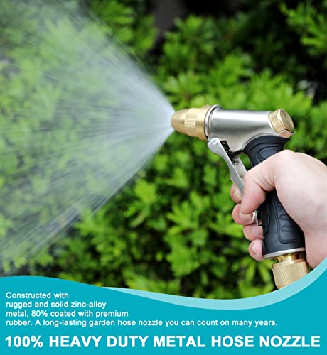 ESOW Garden Hose Nozzle, Heavy Duty Metal Brass Nozzle, 4 Spray Patterns - color: Black