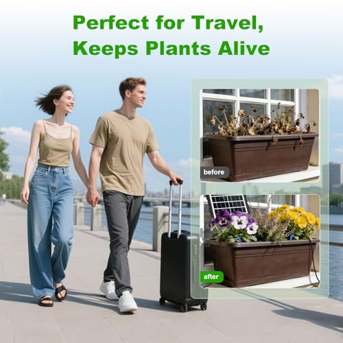 Solar Automatic Drip Irrigation Kit System, 50FT Solar Powered Auto Easy DIY Watering Device Supported Pots Plants, 6 Timing Modes with Anti-Siphoning Device