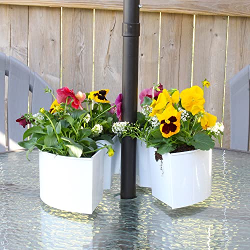 AuldHome Design Umbrella Planter for Patio Table w/Umbrella Hole (White), Enamelware Half-Circle Planter Pots - color: White, size: Large Round