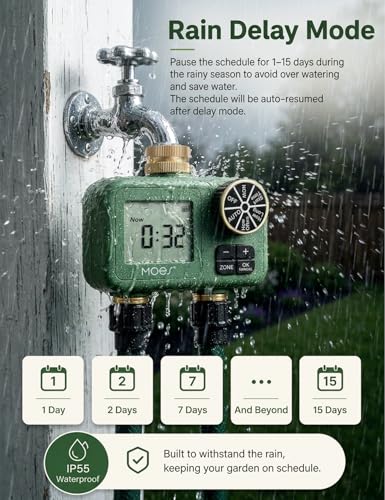 MOES 2-Zone Water Timer for Garden Lawn Hose, Brass 3/4 Inlet & Outlets - size: 2 Zones