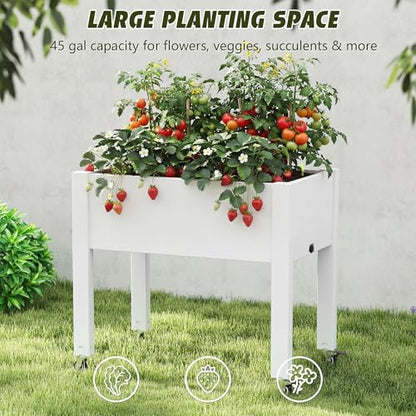 Raised Garden Bed with Wheels, Resin Elevated Planter Box, White - color: Medium Ashen, size: 26.3" H