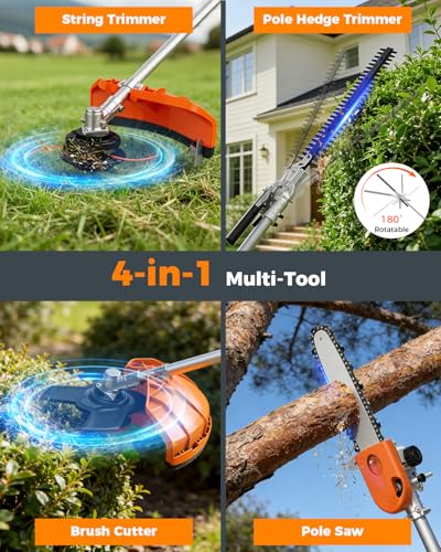 4-in-1 26cc Gas Weed Eater,String Trimmer,Pole Saw,Hedge Trimmer,Brush Cutter,Multi-Function Weed Wacker for Yard Care Tool with Rubber Handle & Shoulder Strap,Ideal Stimmer Tool for Homeowners