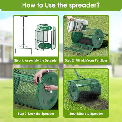 Seeutek Compost Spreader, 24" Peat Moss Spreaders with 3 Heights - color: Green