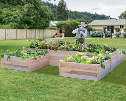 AMERLIFE H-Shaped Raised Garden Bed, 12x12x2ft, Double-Layer Planter Box - size: 12 x 12 x 2 ft