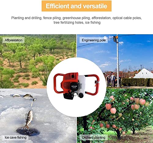 GDAE10 Fence Earth Auger,Petrol Borer 52cc 2-Stroke Post Hole Digger+Drill Bits 4" 6" 8" Bar Single Cylinder Air-Cooled System One Man Fence Earth Auger - style: 52CC-Red