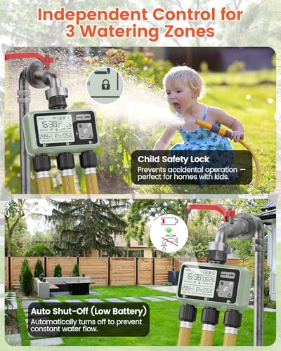 3 Zone Sprinkler Timer, Programmable Water Timer for Garden Hose - size: 3 Outlet