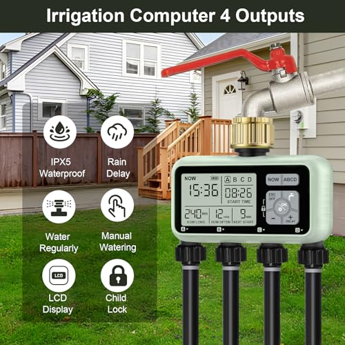 Watering Timer 4 Zone with with Brass Inlet, Sprinkler Timer 4 Outlet - style: 4 Outlets with Brass Inlet