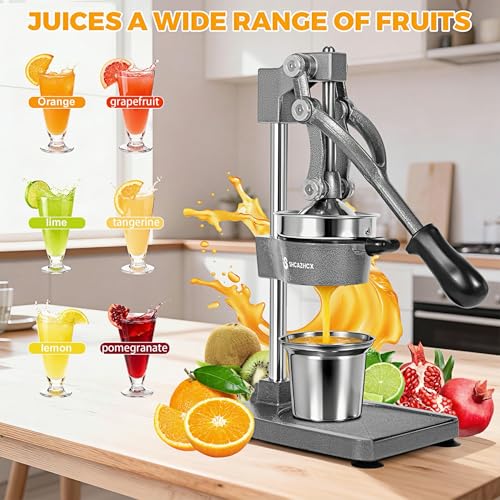 Cast Iron Manual Citrus Juicer Press, Heavy Duty Fruit Squeezer - color: Silver