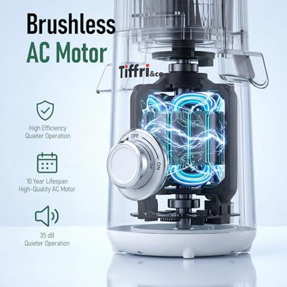 3-in-1 Cold Press Juicer, 6" Wide Chute Masticating Juicer - color: White
