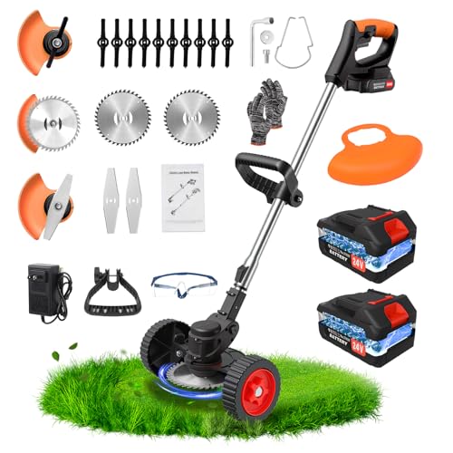 Cordless Weed Wacker 24V, 2 x 4.0Ah Battery Powered Weed Eater with Wheel - color: Black