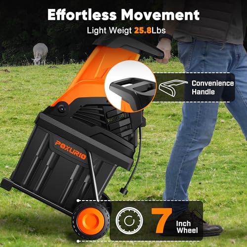 15-Amp Wood Chipper Shredder, 50L Collecting Bin, High Efficiency Electric Mulcher Shredding Machine with 25:1 Reduction Ratio, 1.8In Cutting Diameter, Large Portable Wheels for Yard Cleanup, Orange - color: Tangerine