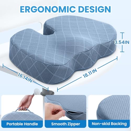 TushGuard Memory Foam Office Chair Seat Cushion - Light Blue, X-Large - color: Light Blue, size: X-Large