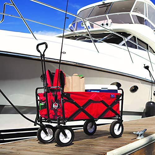 Mac Sports Heavy Duty Steel Frame Collapsible Folding 150 Pound Capacity Outdoor Camping Garden Utility Wagon Yard Cart, Red - color: Red