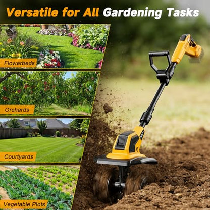 Brushless Cordless Tiller Cultivator Compatible with Dewalt 20V Battery (Tool Only), 400RPM Electric Garden Rototiller, 9In Width 7In Depth with 48 Steel Tines for Soil Cultivation & Gardening