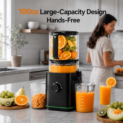 AMZCHEF Cold Press Juicer, 6.5" Whole Fruit Self-Feeding Slow Juicer - color: Black, size: 6.5 Inch