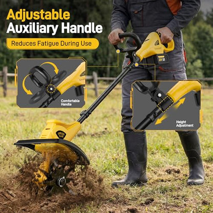 Cordless Tiller Cultivator, 12" Tilling Width, 8" Depth, 2x4.0Ah Batteries