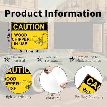 Caution Wood Chipper In Use Vintage Metal Sign 8x12 Inch