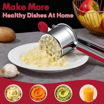 Large 15oz Potato Ricer for Mashed Potatoes, Heavy Duty 18/8 Stainless Steel Potato Masher for Baby Food & Spaetzle Maker, Masher and Ricer Kitchen Tool, Press and Mash Kitchen Gadget, Red - color: Red