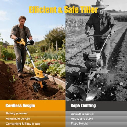 21V Cordless Tiller Cultivator for Gardening with 2 x Batteries