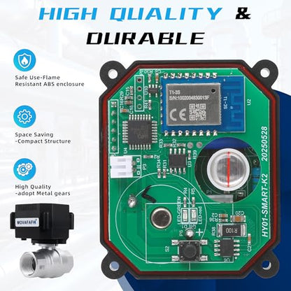1" WiFi Smart Water Shutoff Valve - 5V DC Remote Control Timer, Stainless Steel, Mobile App Operation - size: 1 inch