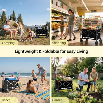 EchoSmile Easy Collapsible Wagon Cart, Folding for Grocery & Camping, Black - color: Black