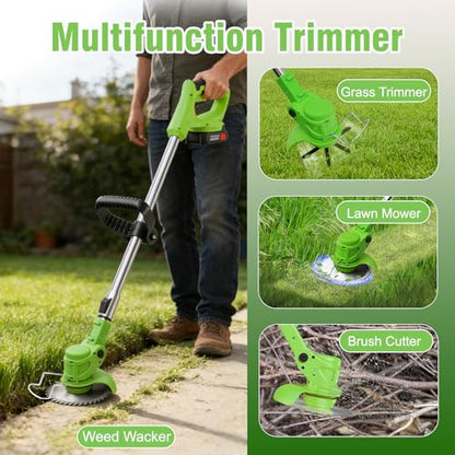 3-in-1 Cordless Weed Wacker: 21V Battery Powered Weed Eater - color: Green
