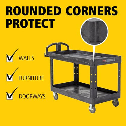 Rubbermaid Commercial Products BRUTE Heavy Duty 2-Shelf Utility/Service Cart, Medium, Lipped Shelves, Ergonomic Handle, 750 lb Capacity, Black, for Warehouse/Garage/Cleaning/Office - color: Black, size: Large, style: 2-Shelf