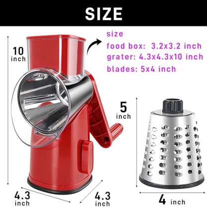 Weltonhm 4 in 1 Large Rotary Cheese Grater Hand Crank (red, 4 Graters) - color: Red, size: 4 Graters