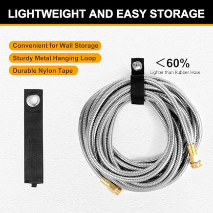Metal Garden Hose 25ft Copper Bullet, Heavy Duty Stainless Steel Water Hose with 10 Function Sprayer Nozzle, Leaf-Proof Kink Free Lightweight for Outdoor,Yard,Lawn,Patio, Car - size: 25ft