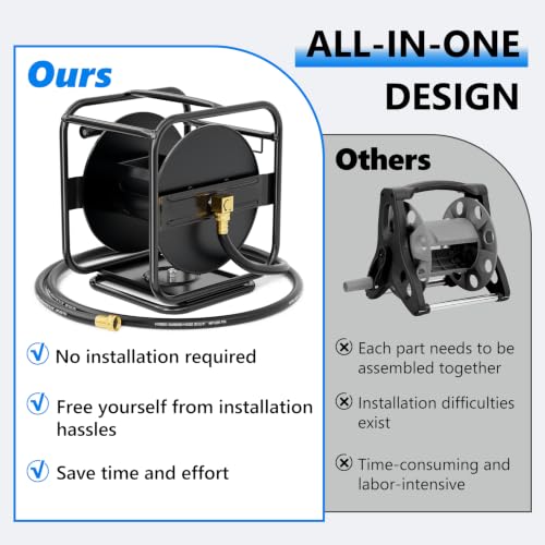 SPECILITE Metal Garden Hose Reel, 360° Rotation Frame, 65-90 FT, Black