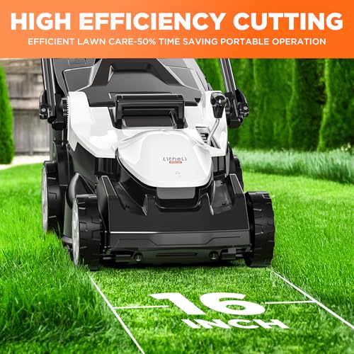 Litheli 16 Inch Lawn Mower 2 x 20V Brushless Electric Mowers for Garden Yards, Lightweight Cordless Lawnmower with 6-Position Height Adjustment, 2 x 4.0Ah Battery Include - size: 16 Inch(2x4Ah)