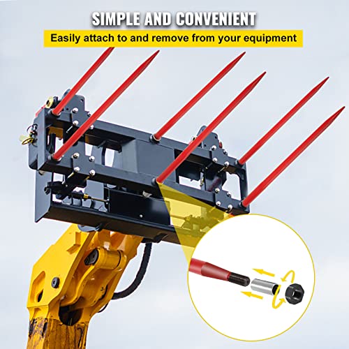 Mophorn Hay Spear 49" Bale Spear 4500 lbs Capacity, Bale Spike Quick Attach Square Hay Bale Spears 1 3/4" wide, Red Coated Bale Forks, Bale Hay Spike with Hex Nut & Sleeve for Buckets Tractors Loaders - size: 49"