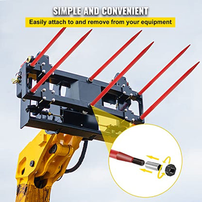 Mophorn Hay Spear 49" Bale Spear 4500 lbs Capacity, Bale Spike Quick Attach Square Hay Bale Spears 1 3/4" wide, Red Coated Bale Forks, Bale Hay Spike with Hex Nut & Sleeve for Buckets Tractors Loaders - size: 49"