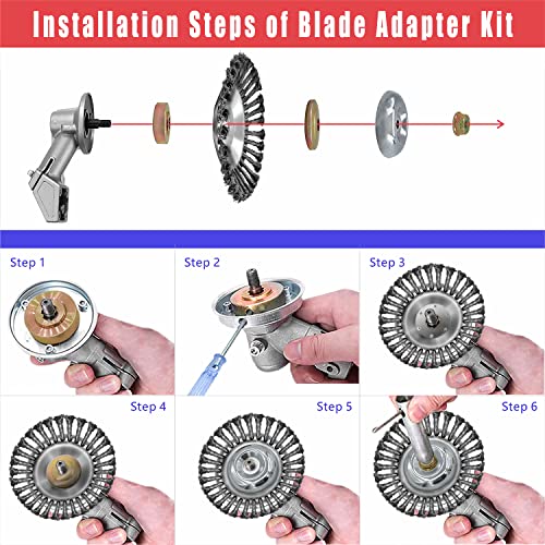 NeJesZoe 8 Inch Steel Wire Rotary Weed Brush Cutter Trimmer Head for Weed Cutter Eater, Unbreakable Wired Trimmer Blade, Weed Trimmer Eater Head with Adapter Kits for Moss Grass Rust Removal