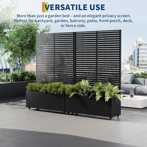 GarveeLife Metal Planter Box with Trellis and Wheels 71"x47"x16" - color: Strips, size: with wheels