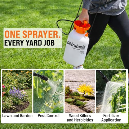 PetraTools HD201 Garden Pump Sprayer 2 Gallon, 52-in Long Hose & 2 Nozzles - size: 2 Gallon
