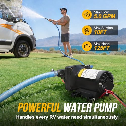 12V RV Water Pump, 5.0 GPM 55 PSI Diaphragm Pump, 12Volt Quiet Fresh Water Pump with Pressure Switch, Self Priming Pressure Pumps for RV Camper Boat Marine Food Truck - size: 5.0 GPM - 55 PSI