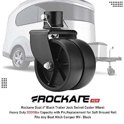 Rockane Dual 6'' Black Trailer Jack Swivel Caster Wheel Replacement 2000Lbs - size: 2000LBS