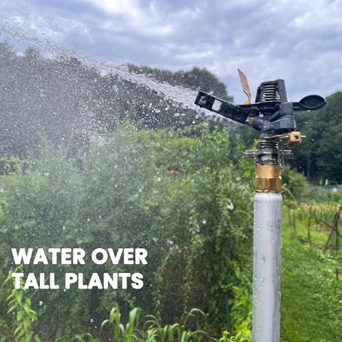 Impact Water Sprinkler 300005 on Tripod Stand, Telescopic with Long Range to 80 ft Diameter Coverage by New England Garden Tools