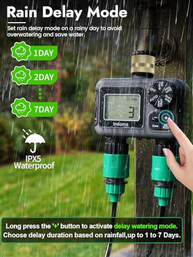 Insoma 2-Zone Water Timer for Garden Hose, Brass Inlet Sprinkler Timer - size: 2 Zone-Brass Inlet