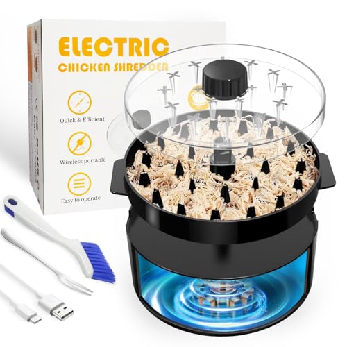 Electric Chicken Shredder, USB Rechargeable Automatic Meat Shredder for Cooked Chicken, Pork and Beef, Cordless Pulled Meat Machine with Dishwasher-Safe Parts, Cleaning Brush and Fork, Black - color: Black