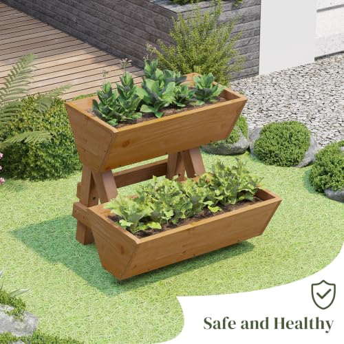 Wooden Vertical Raised Garden Bed with Legs, Tiered Planter Box, Vertical Garden Planter,Wood Plant Stand Wood Flower Rack for Patio, Balcony, Freestanding. (Brown-2 Tiers) - color: Brown, size: 2 tiers-Small