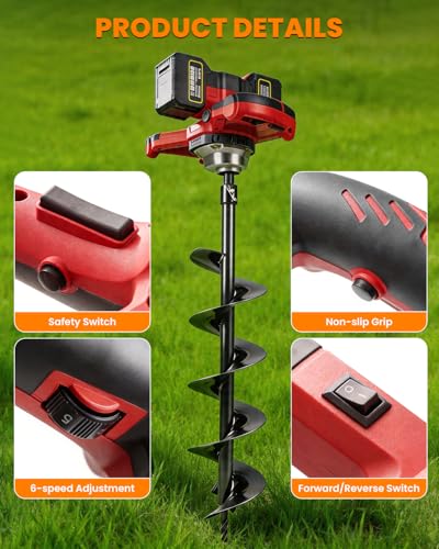 42V Cordless Auger Post Hole Digger with 2x4.5Ah Batteries & Dual Chargers - color: Black
