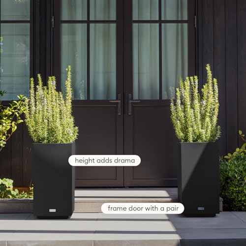 Veradek Block Series Pedestal Planter - Tall Rectangular Outdoor Planter - color: Black, size: 32''H x 15.5''W -2 Pack