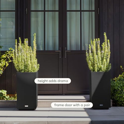 Veradek Block Series Pedestal Planter - Tall Rectangular Outdoor Planter - color: Black, size: 32''H x 15.5''W -2 Pack