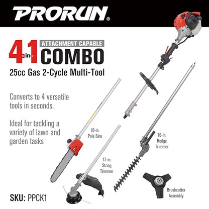 PRORUN 4 in 1 Combo Unit (PPCK1) 25.4cc Gas-Powered 2 Cycle Attachment Capable Powerhead